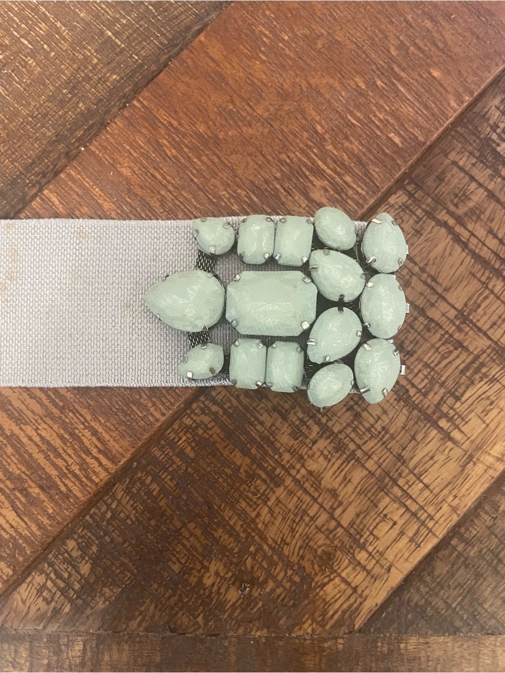 Crystal-Embellished Light Mint and metallic Stretch Belt - Picture 2 of 3